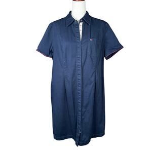 VTG Tommy Hilfiger Button Shirt Dress Women Blue Y2K Preppy Coastal Casual sz 14